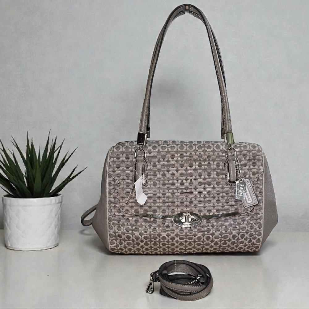COACH Madison Madeline East/West Op Art Fabric Gray Signature Satchel/Crossbody